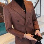 Men's Suede Suit Jacket Business Casual Style Slim Fit Blazer for Men Leather