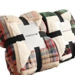 Christmas Tartan Flannel Blanket Sets Sustainable Plaid Sofa with Custom