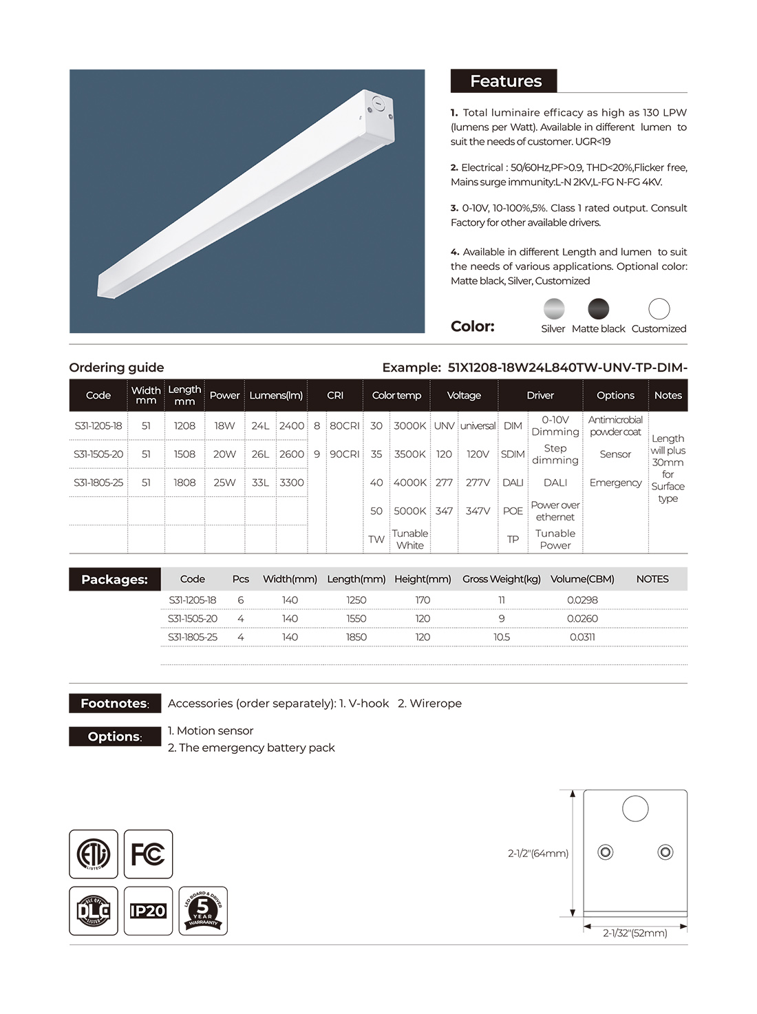 18W 20W 25W LED Batten Fittings 3000K 3500K 4000K 5000K