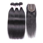 Silky Straight Remy Indian Human Hair Weave Bundles With Closure