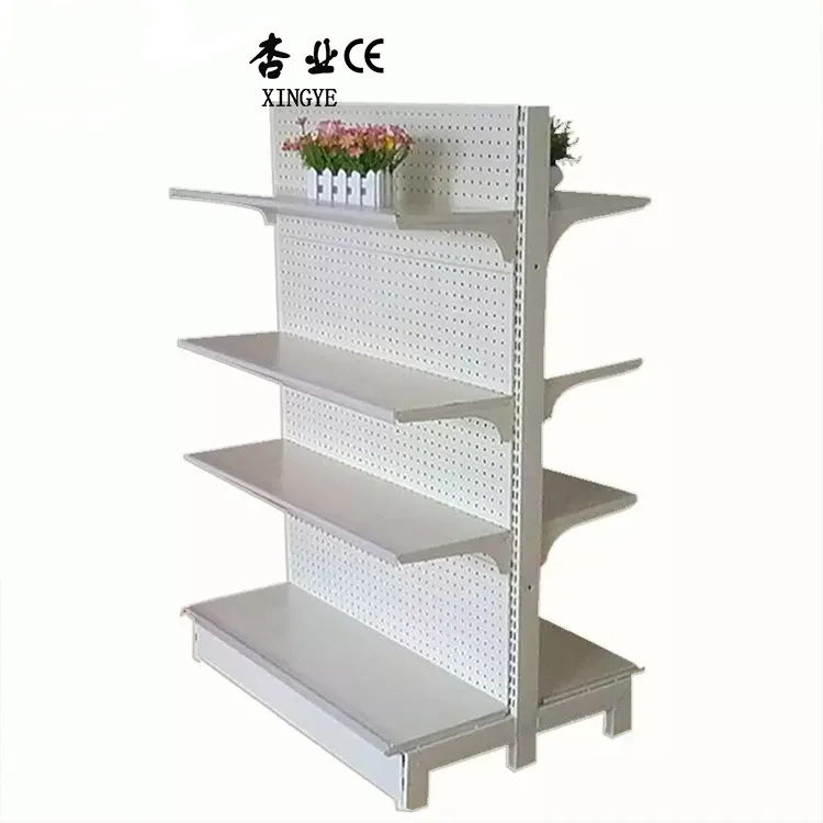 Factory customized color size white gondola shelving double sided retail store shelving