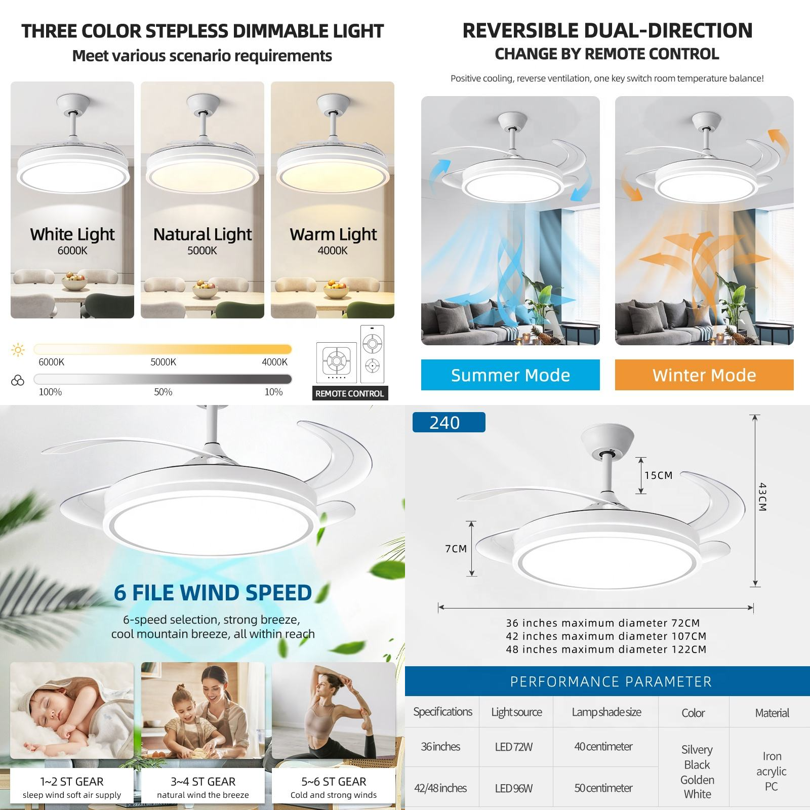 Factory 110V Modern LED Ceiling Lamp 42 Inch Remote Control Ceiling Fan With Light