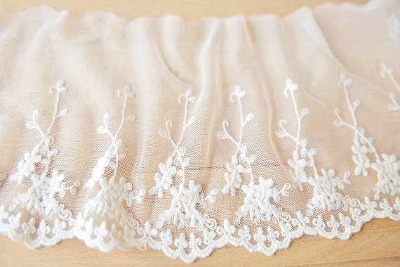 16CM White Elastic Floral Nylon Mesh Lace Ribbon Trim For Wedding Dress Sewing