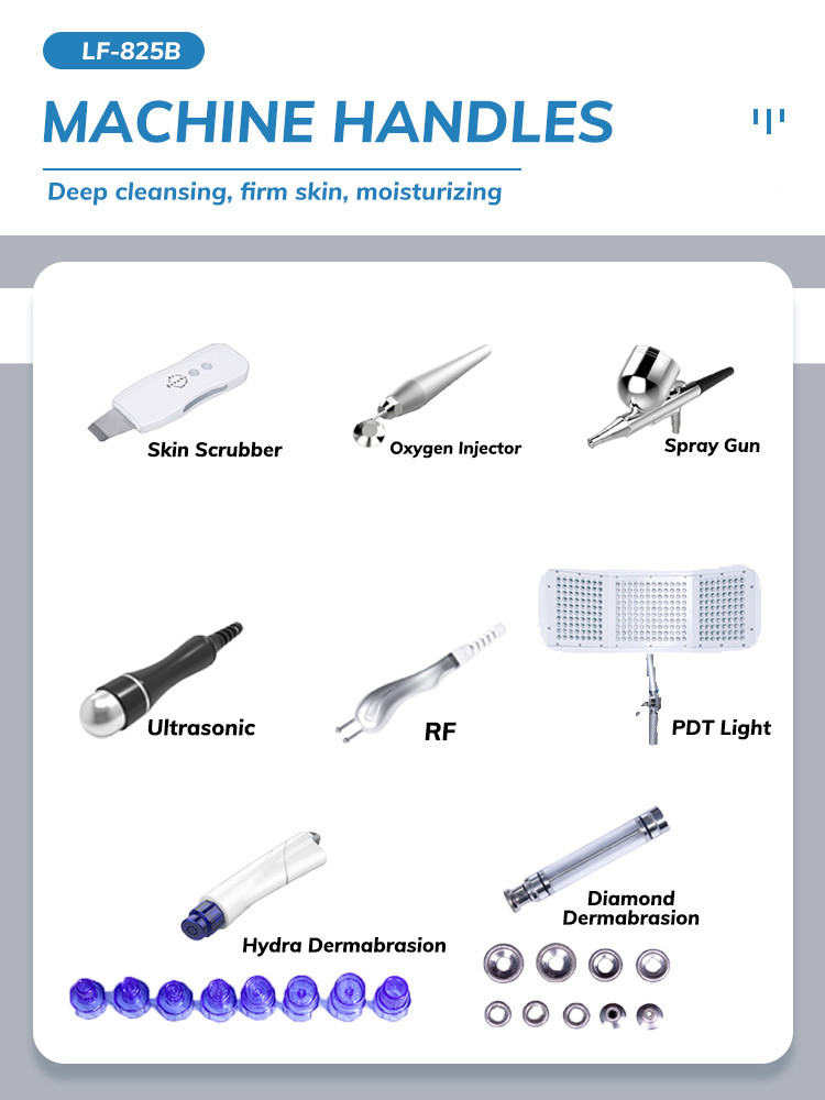 LF-825B 8 in 1 Multifunction Hydro Microdermabrasion Machine, Oxygen Facial Machine, PDT LED Beauty Salon Equipme