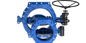 China Blue Double Eccentric Butterfly Valve DI Disc With Stainless Steel Ring factory