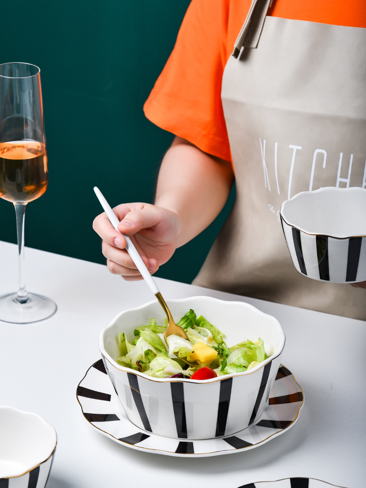 Stylish Nordic Design Dinner Set Ceramic Plates Bowls Spoons With Wave Point Geometry