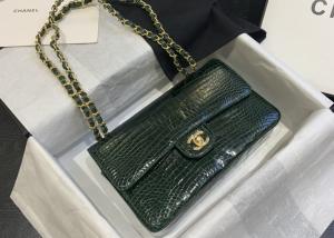 China Classic Style Green Croc Crossbody Bag , 25.5cm Crocodile Skin Shoulder Bag factory