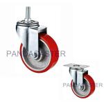 Red Polyurethane Tread Wheels Iron Core Wheel Threaded Rod 4 Inch Swivel Casters