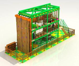 China Wood High Ropes Course Equipment Multiple Obstacle Course Two Level factory