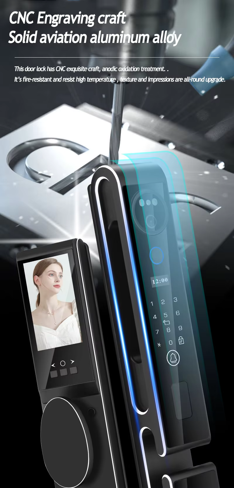 S666max 3D Face ID Recognition Door Lock With Video Calling Card Key Code Multi-unlock Ways