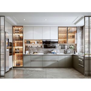 Modern Minimalist Melamine Kitchen Cabinet with Quartz Countertop