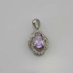 925 Silver Pendant Necklace 7x9mm Oval Lavender Amethyst Cubic Zirconia (PSJ030)