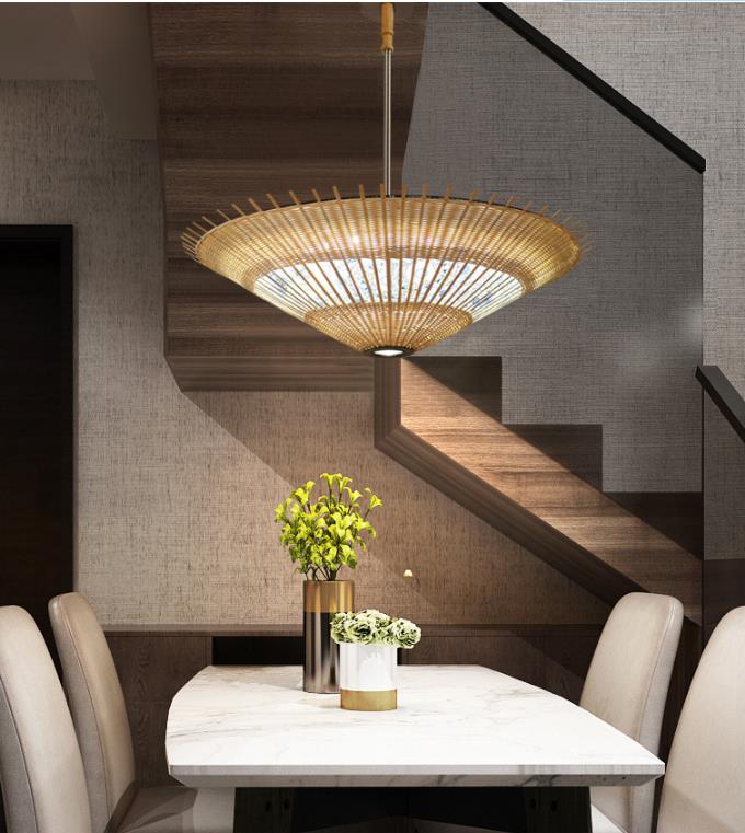 OEM Bamboo Rattan Pendant Light Umbrella Shape For House Decoration