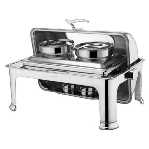 Stainless Steel Rectangular Roll Top Chafing Dish Set With 2 x 4.0Ltr Soup