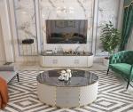 1.4m Customized Coffee Table Round Matted Marble Top