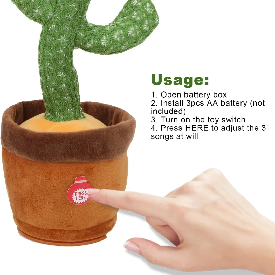 Hot USB Charging Cute Dancing Flower Pot Plush Cactus Doll Electronic Twist Sing Swing Stuffed Plush Toy Talking Cactus