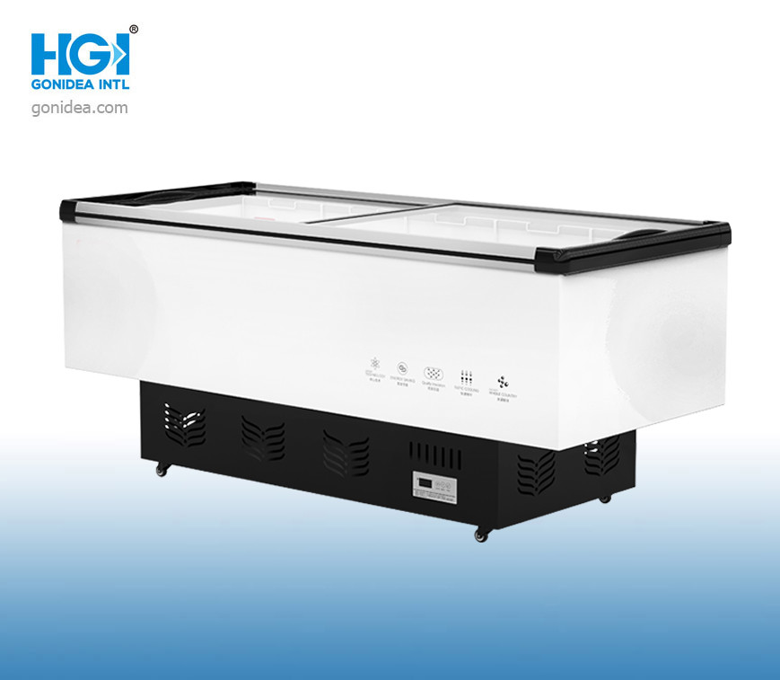 330 Ltr Open Supermarket Island Freezer Big Windows 2 Door 1400*650*900mm