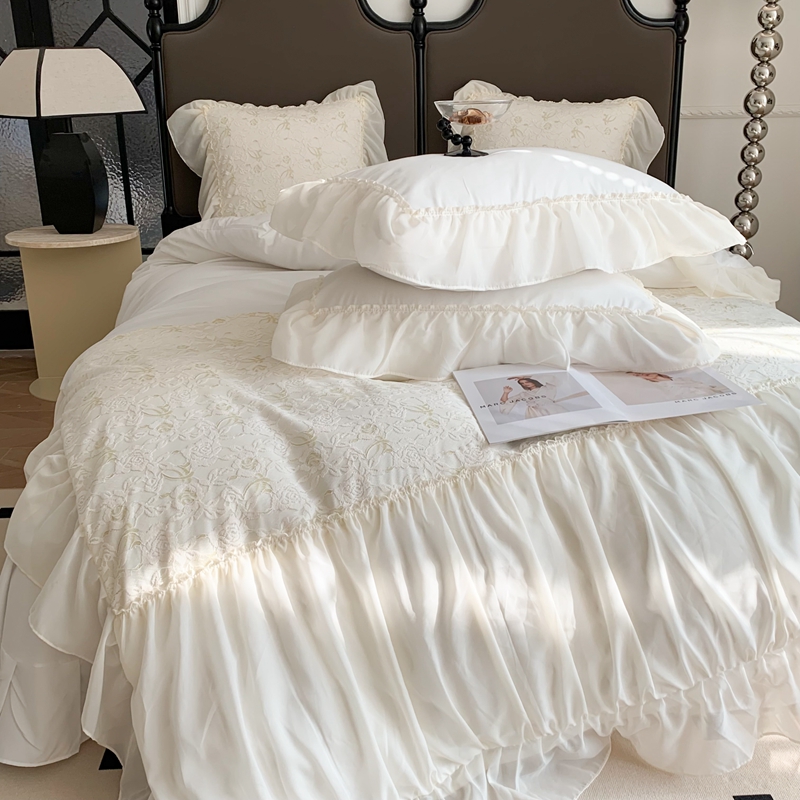4PCS Fluffy Duvet Quilt Bedding Set Solid Pattern Luxury Bed Sheet Set Comforter Bedding