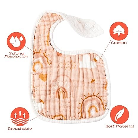Adjustable Muslin Snap Bibs Cloth Bibs With Snaps Dirt Resistant With 6 Absorbent Soft Layers