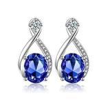 14K Yellow Gold Jewelry CZ Halo Oval Cut Premium Green Tanzanite Stud Earrings