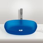 Acid Matt Blue Vessel Basin Sinks 540*395*110mm 1 Hole Glass Basin