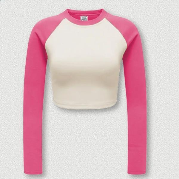Autumn and Winter American Retro Color Contrast Long Sleeve Short Women′s T