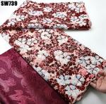 Top quality wedding dress pink tulle sequins lace African French Lace Fabric