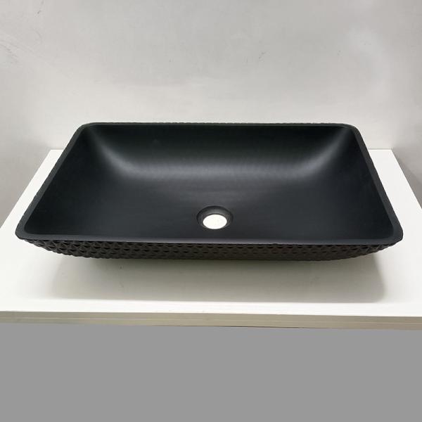 Leather Grain Bathroom Tempered Glass Vessel Sink Acid Matt Black Glass Wash