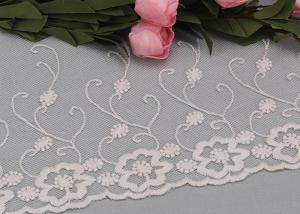 China 6.5 Inch Floral Embroidered Lace Trim Wide Mesh Lace Trim For Wedding Dresses factory