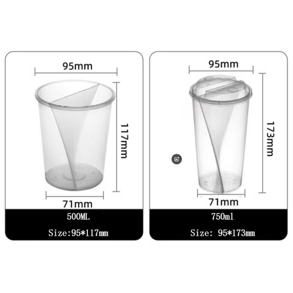 Custom 16oz PP Boba Tea Double Share Split Cups for Smoothie Juice Coffee
