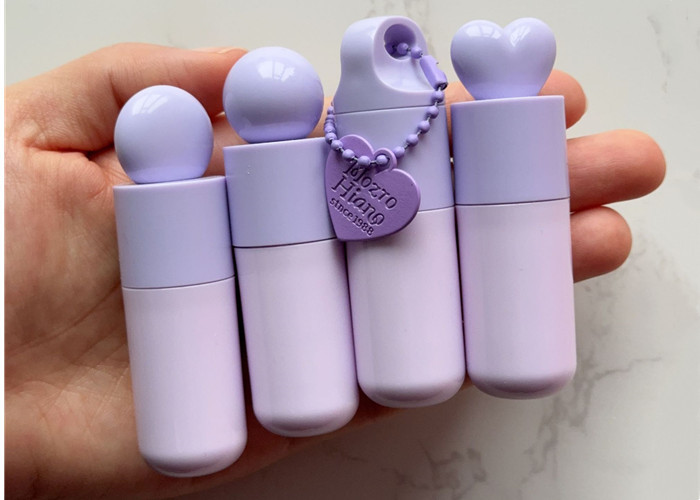 5ml Bubble Round Purple Lip Gloss Packaging Tube with Large Brush Plastic Tube Packaging