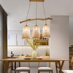 Three Heads Rattan Pendant Light , Restaurant Bamboo Woven Lamp 3500K