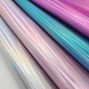 China Laser Mirror PU Leather And Faux Leather Waterproof Gradient Reflective Silver factory