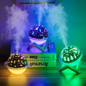 250ML Ultrasonic Humidifier Saturn Projector LED Lamp With Star Sky Ocean World
