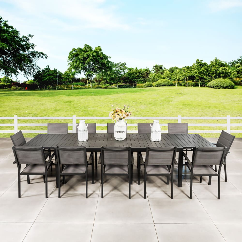 Metal Outdoor Furniture Dining Set AJUNION Luxury Aluminum Expandable Metal Table