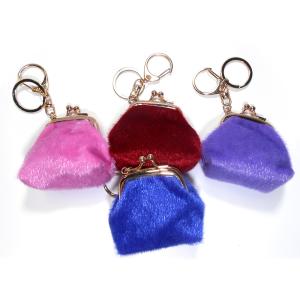 China OEM 6x6.5CM Brass Plating Red Mini Purse Keychain With Short Fluffy factory