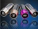 2.4 A dual USB Interfaces Stainless Steel In-Car Charging Adaptor