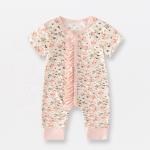 Factory Price bamboo Fabric baby rompers printed pajamas baby zipper snap