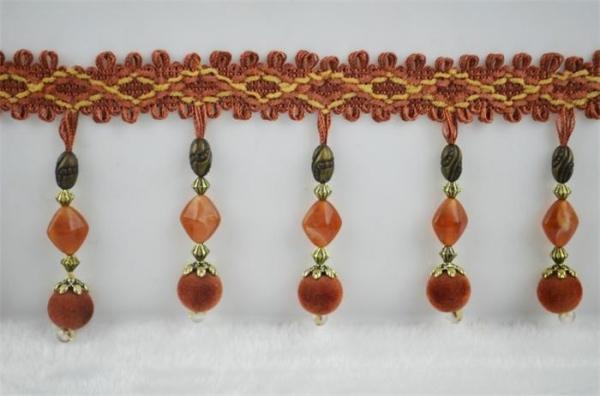 Golden trimmings lace fringes/elegant eco-friendly beaded trim for curtain