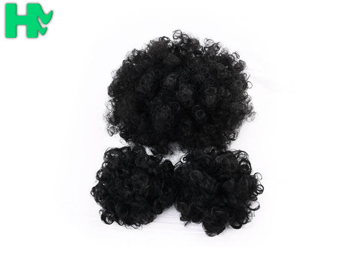 Black Synthetic Hair Pieces , Afro Curly Human Hair Ponytail Extensions