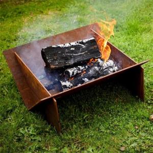 China Custom Wood Burning Rusty Metal Corten Steel Geometric Fire Pit With Grill factory
