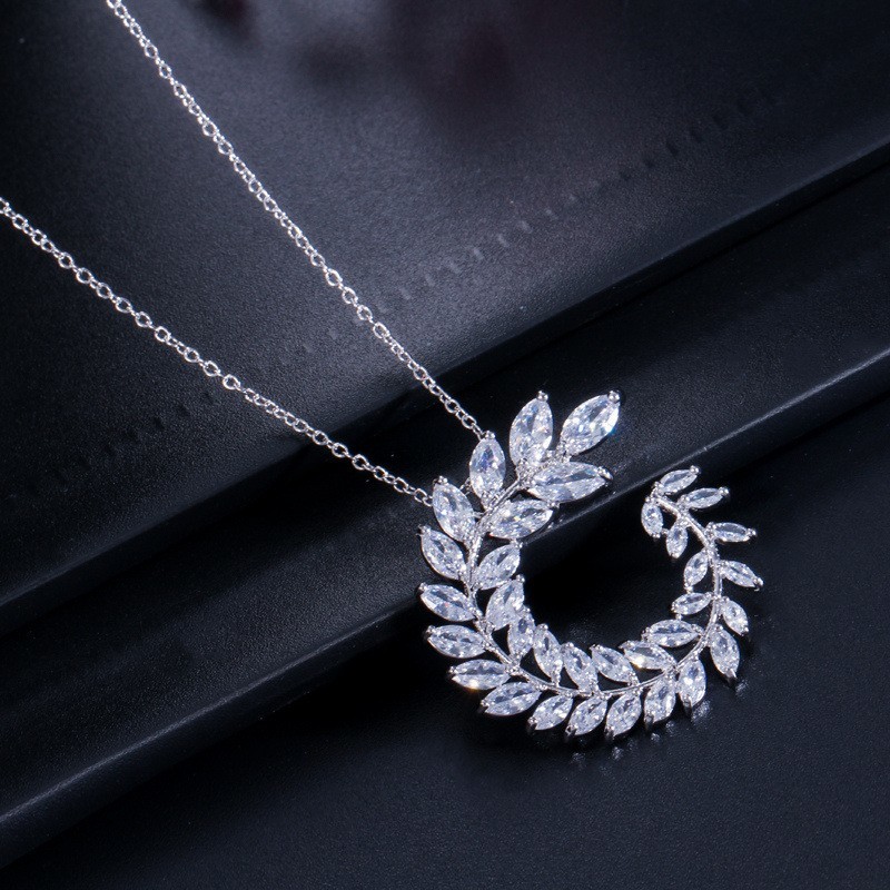 Fashion CZ Necklace Pendant Bridesmaid Gift CZ Crystal Necklace and Earring Sets Big Wedding Jewelry Sets