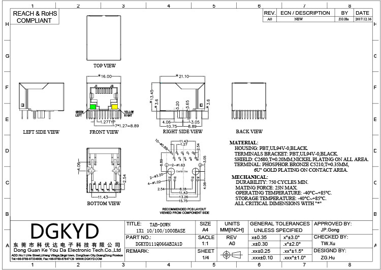 DGKYD111Q066AB2A1D RJ45 Network Connector With Lamp No Shrapnel Ethernet Gigabit Integrated Modular Block Interface