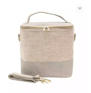 China OEM Linen Cement Color Crossbody Lunch Bag Heat Transfer Printing factory