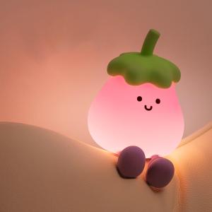 China Factory Wholesale Cartoon Soft Silicone LED Night Lights Cute Small Eggplant Bedside Lamps Portable USB Rechargeable Bedroom Night Lights factory