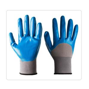 China Grey Polyester Liner With Half Coating Health And Safety Nitrile Labor Gloves factory