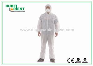 China White Disposable Protective Coveralls With Hood And Feetcover By SMS PE Polypropylene For Clean Environment factory