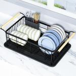 Multifunctional Bamboo Steel Dish Drainer Basket , Kitchen Plate Rack