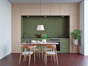 China Modern Modular Kitchen Cabinets With Island PVC Finished And Quartz Stone Top factory