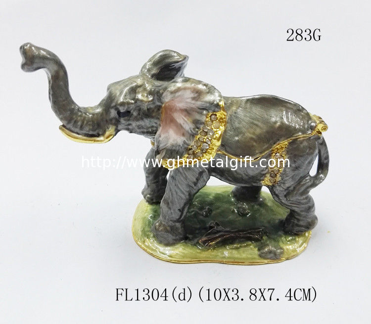 Handmade Pewter metal Trinket Box rhinestone enamel Elephant Decorative jewelry Box